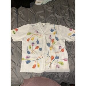 VTG Brownstone Studio KNIT Cardigan Jacket Size XL Floral Chic Short Sleeve